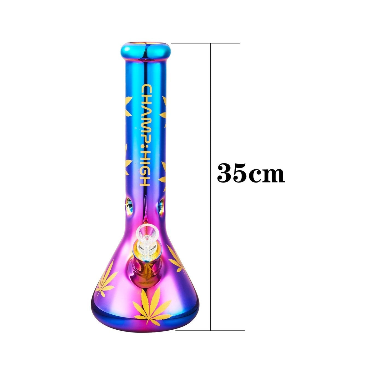 Champ High Glas Bong Rainbow Hemp Leaves mit 35 cm Höhe und 40 mm Durchmesser