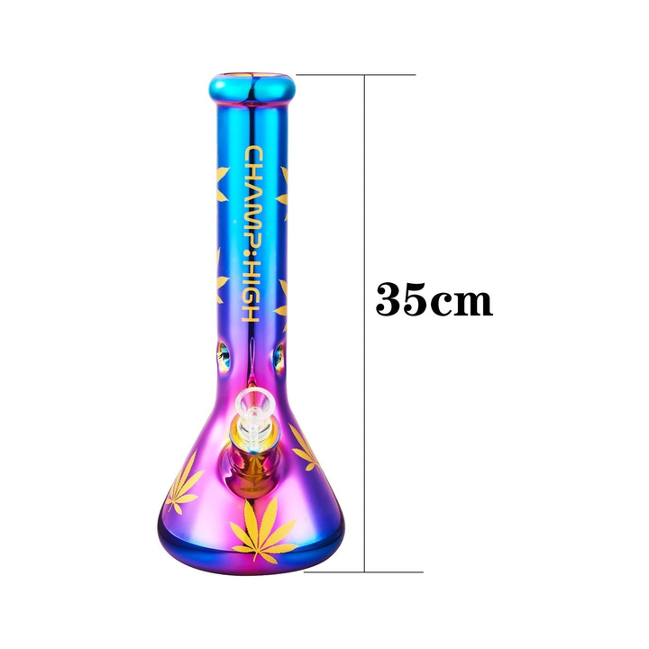 Champ High Glas Bong Rainbow Hemp Leaves mit 35 cm Höhe und 40 mm Durchmesser