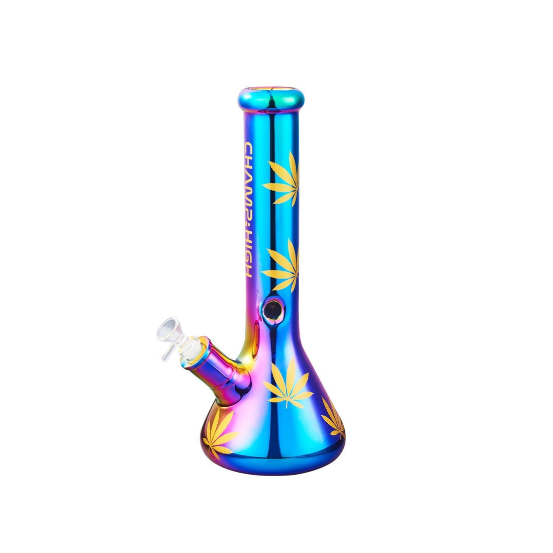 Champ High – Glas Bong Rainbow Hemp Leaves – 40mm – 35cm kaufen bei rauchwerk.ch