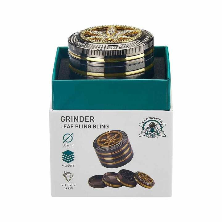 Grinder Bling Bling Leaf - 50mm - 4 Layers kaufen bei rauchwerk.ch