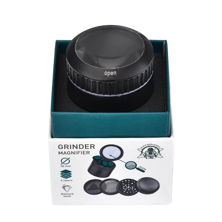 Grinder Magnifier Black mit Lupe und Staufach - 50mm - 4 Layers kaufen bei rauchwerk.ch