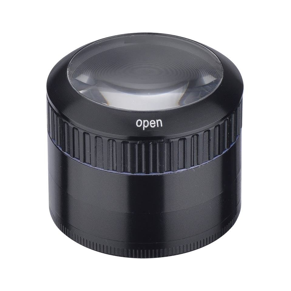 Grinder Magnifier Black mit Lupe und Staufach - 50mm - 4 Layers kaufen bei rauchwerk.ch