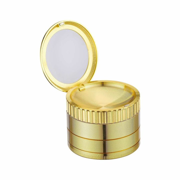 Grinder Magnifier Gold mit Lupe und Staufach - 50mm - 4 Layers kaufen bei rauchwerk.ch