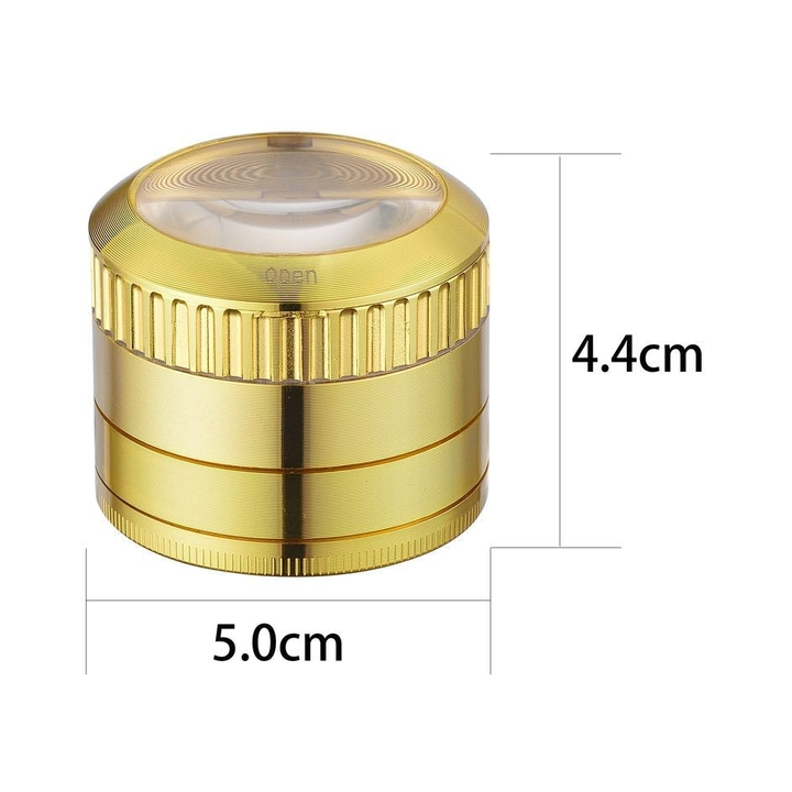 Grinder Magnifier Gold mit Lupe und Staufach - 50mm - 4 Layers kaufen bei rauchwerk.ch