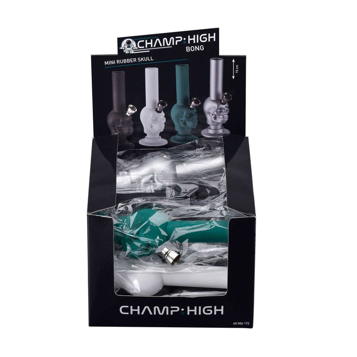 Display mit 12 Champ High Mini Skull Silikon Bongs