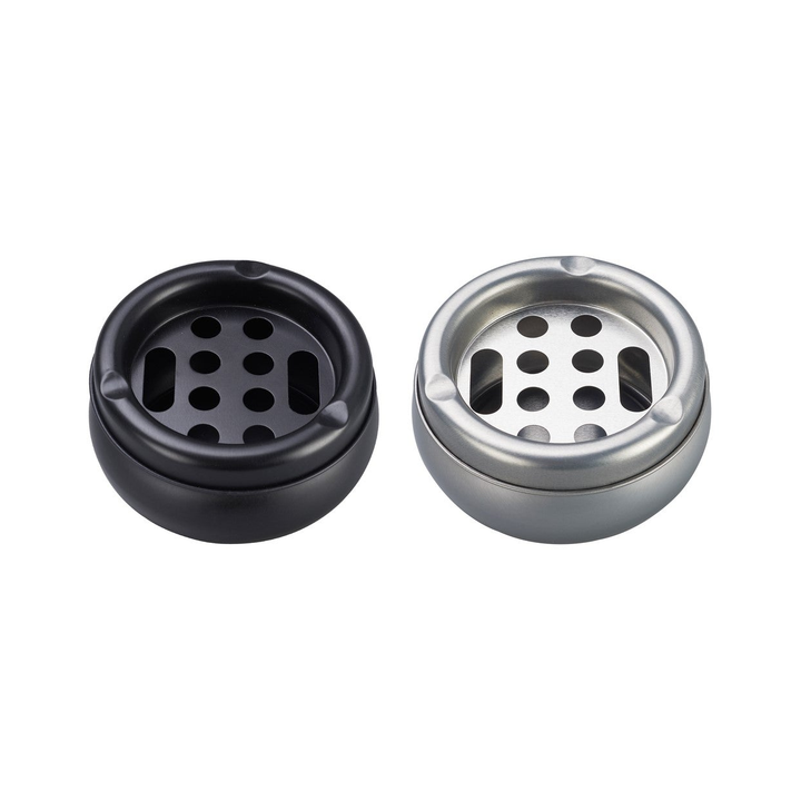 Metall Aschenbecher mit Lochdeckel in Schwarz Silber