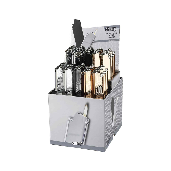 Display mit 30 Champ Metallic Case Feuerzeugen Classic