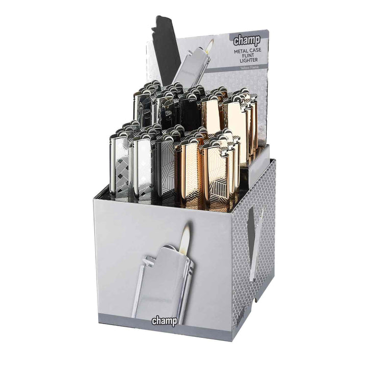 Display mit 30 Champ Metallic Case Feuerzeugen Classic