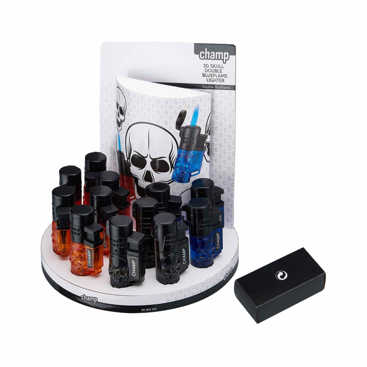 champ-skull-feuerzeug-2-blaue-flammen-display-12-stueck-rauchwerk