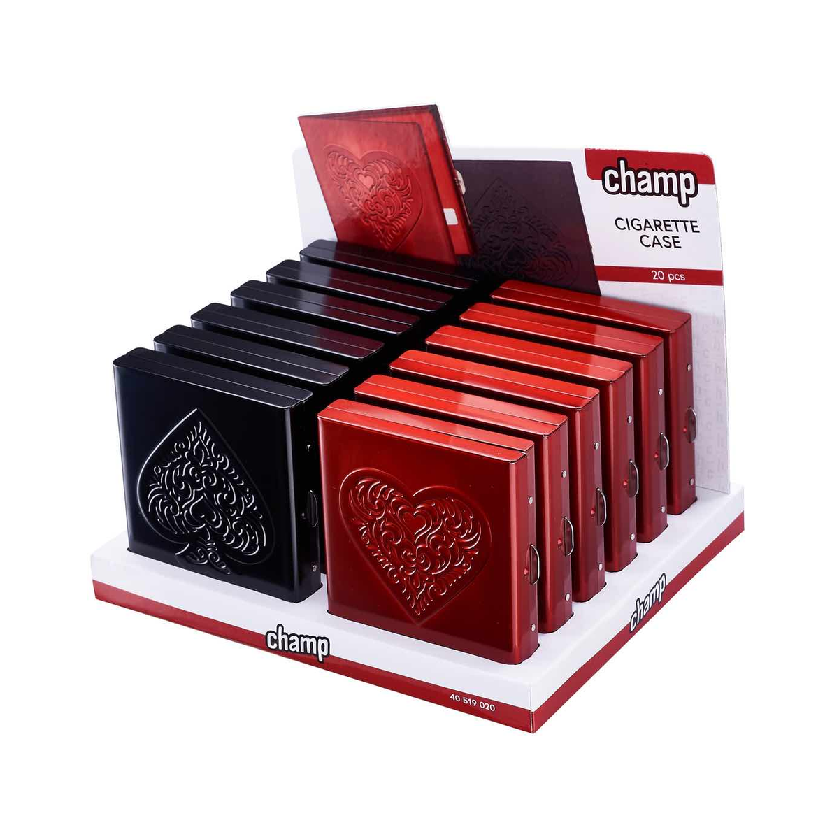 Display mit 12 Zigarettenetuis Heart aus Metall