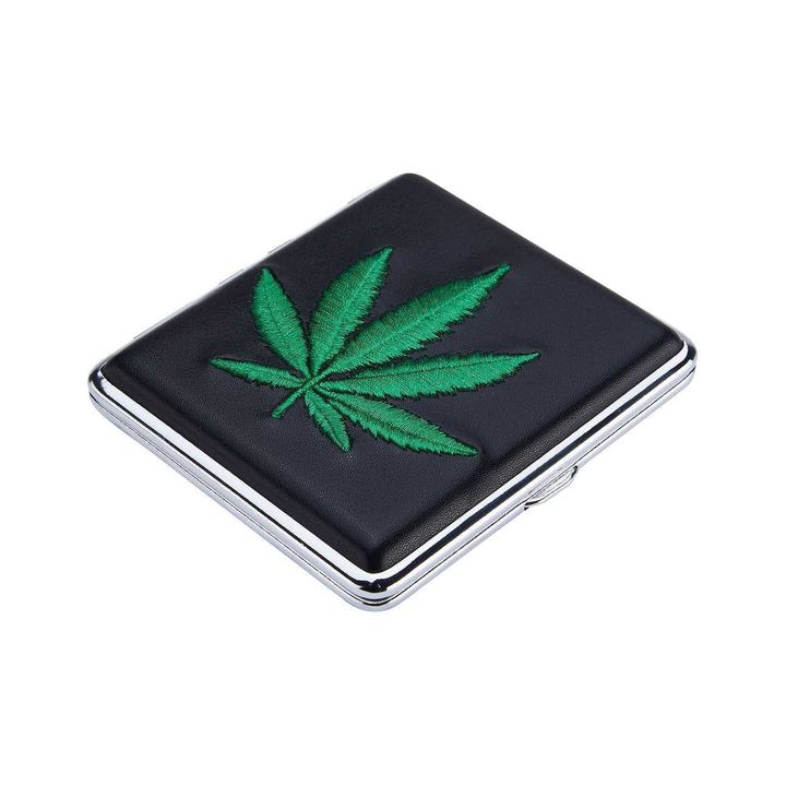 Offenes 20er Zigarettenetui Hemp Leaf, Innenansicht aus Metall