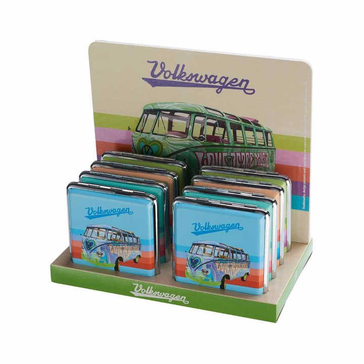 Display mit 8 VW Bulli Zigarettenetuis für 20 Zigaretten