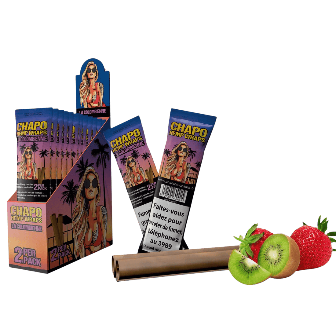 Chapo Hemp Wraps La Colombienne Strawberry Kiwi im 2er-Pack