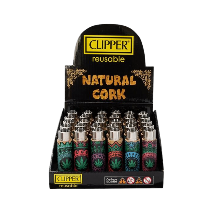 Clipper Mandala Hemp Leaves Feuerzeuge im Kork-Cover Display