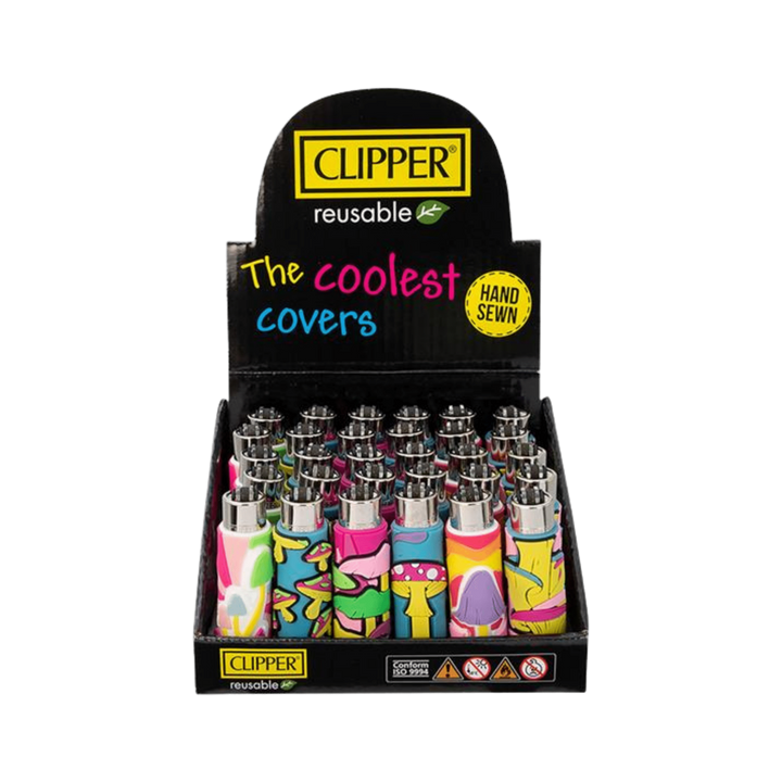 Clipper Silikon Cover Magic Mushrooms Display mit 30 Feuerzeugen