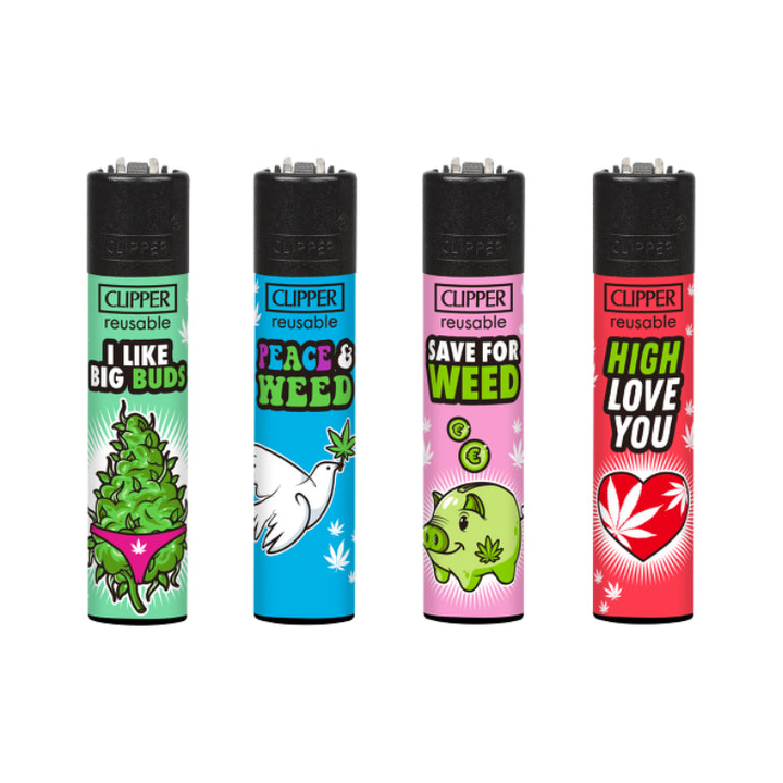 Clipper Feuerzeuge Weed Slogan 11A, 4er-Pack
