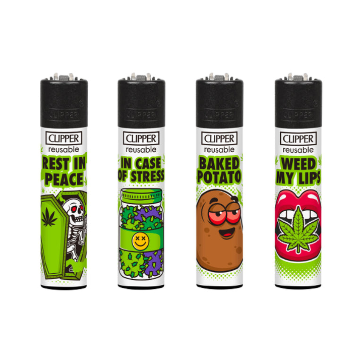 Clipper Feuerzeuge Weed Slogan 12D, 4er-Pack