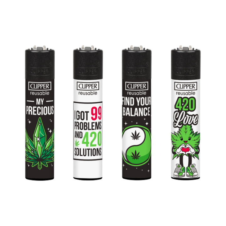 Clipper Weed Slogan, 4er-Pack – nachfüllbare Feuerzeuge