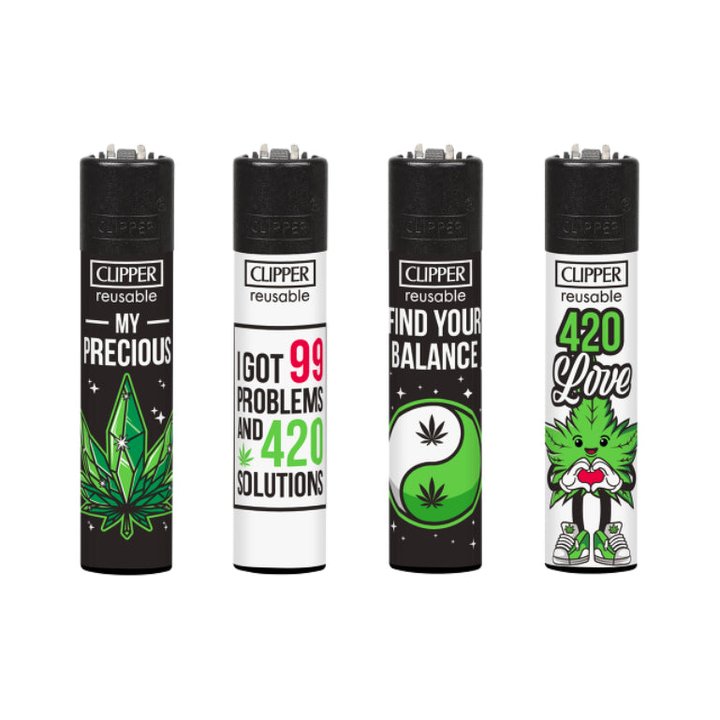 Clipper Feuerzeug Weed Slogan 13D, Display mit 48 Stück