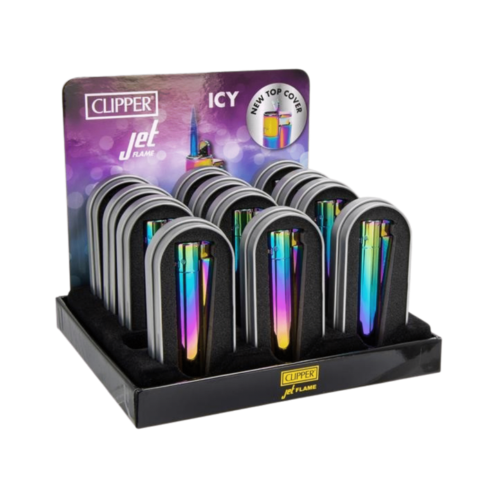 Clipper Jetflame Icy Rainbow Display mit 12 Feuerzeugen