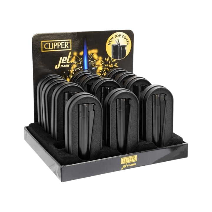 Clipper Jetflame Matt Black Display mit 12 Feuerzeugen