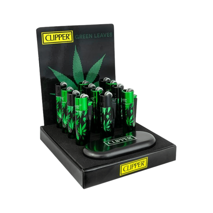 Clipper Metal Leaves Green Display mit 12 Feuerzeugen