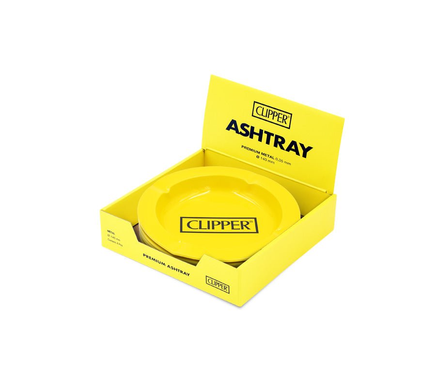 Clipper Aschenbecher in gelber Verpackung, Metall, Ø 135 mm