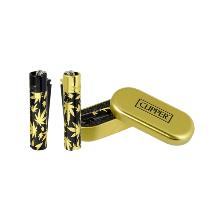 Clipper Metal Leaves Gold Metall Feuerzeug mit Hanfblatt-Motiv