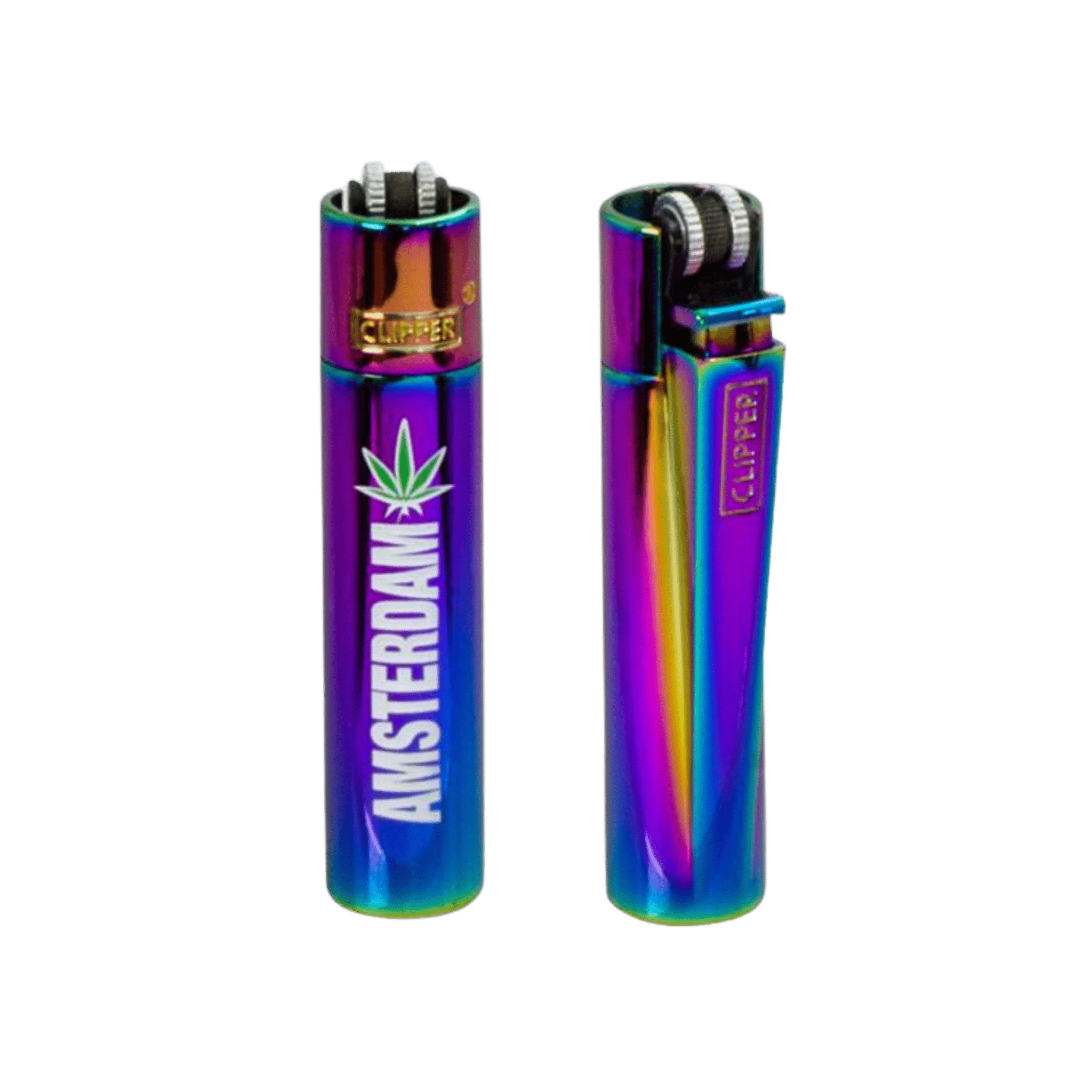 Clipper Metal Icy Amsterdam Leaf Metall Feuerzeug mit Hanfblattmotiv
