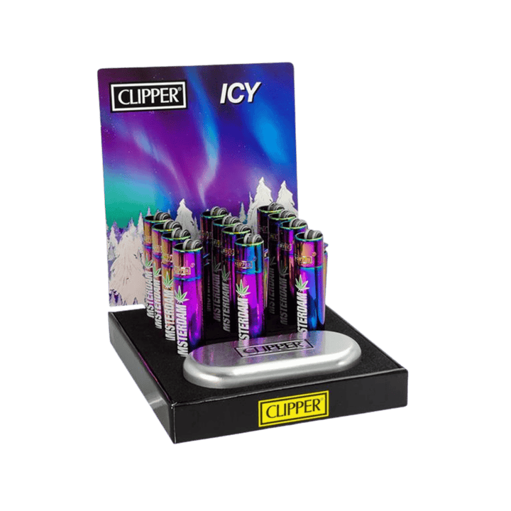 Clipper Metal Icy Amsterdam Leaf Display mit 12 Feuerzeugen