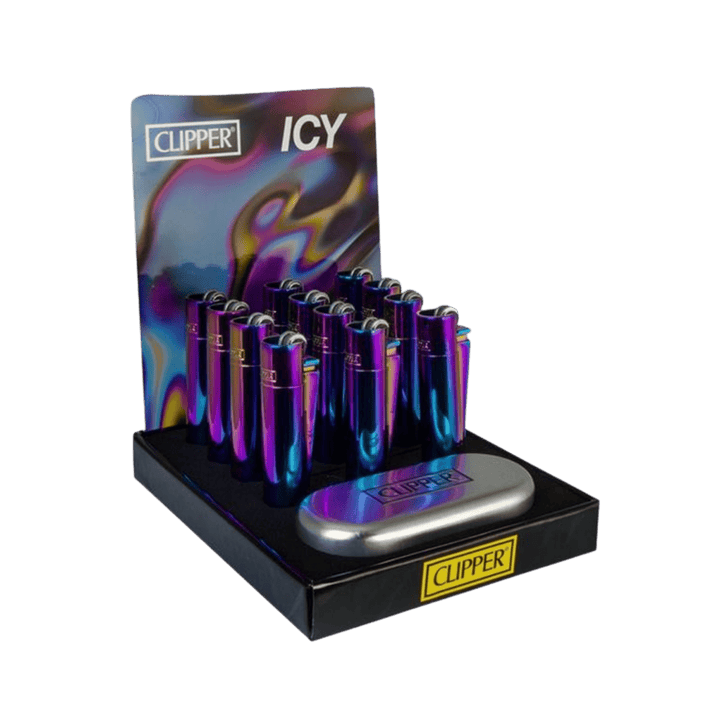 Clipper Metal Icy Rainbow Display mit 12 Feuerzeugen