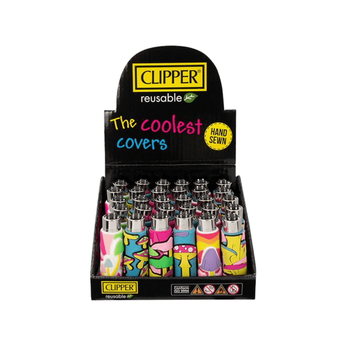 Clipper Silikon Cover Magic Mushrooms Display mit 30 Feuerzeugen