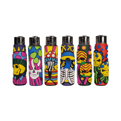 Clipper Silikon Cover Mushroom Skulls Feuerzeuge im 6er-Set