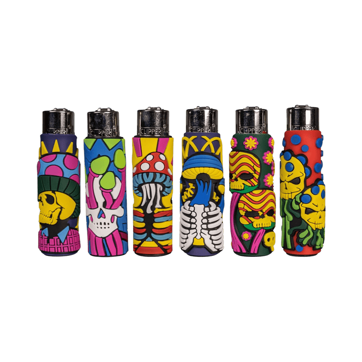 Clipper Silikon Cover Mushroom Skulls Feuerzeuge im 6er-Set