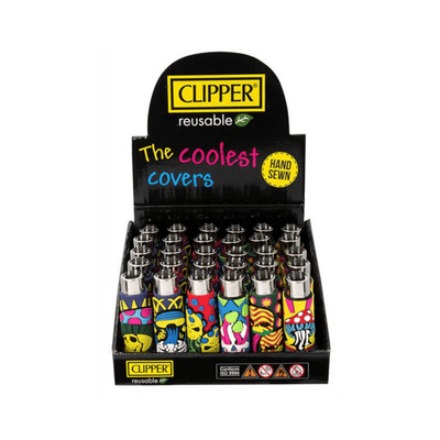 Clipper Silikon Cover Mushroom Skulls Display mit 30 Feuerzeugen