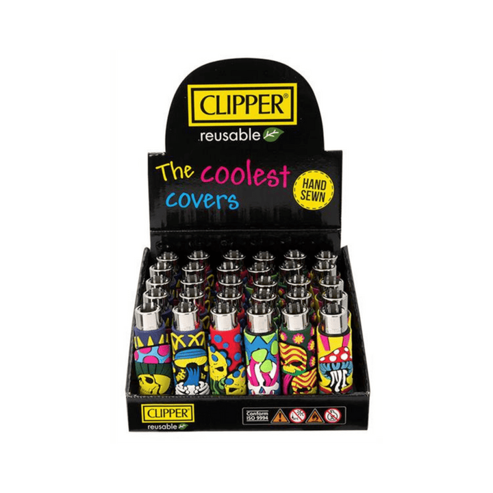 Clipper Silikon Cover Mushroom Skulls Display mit 30 Feuerzeugen