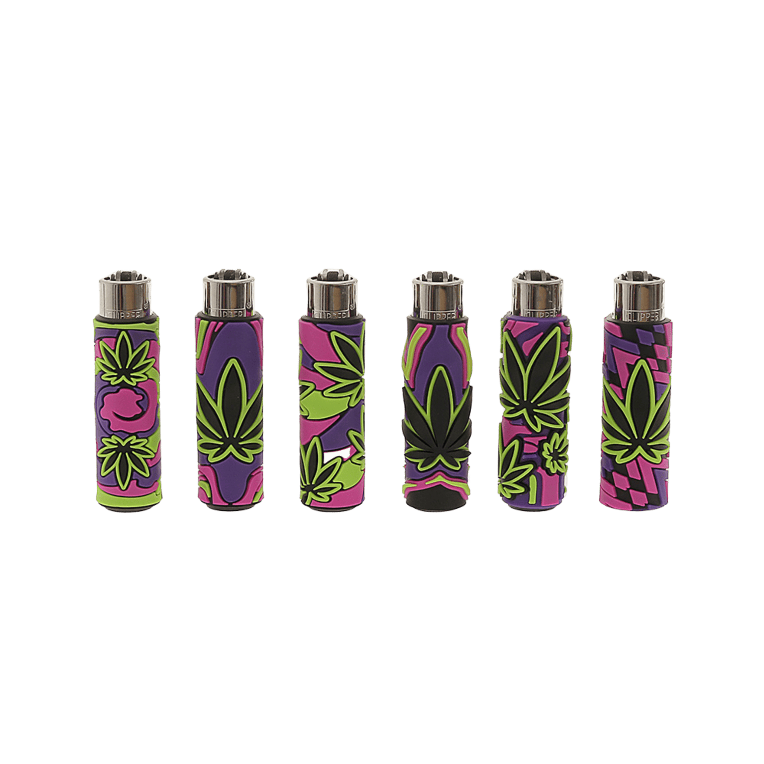 Clipper Silikon Cover Neon Leaves Feuerzeuge im 6er-Set