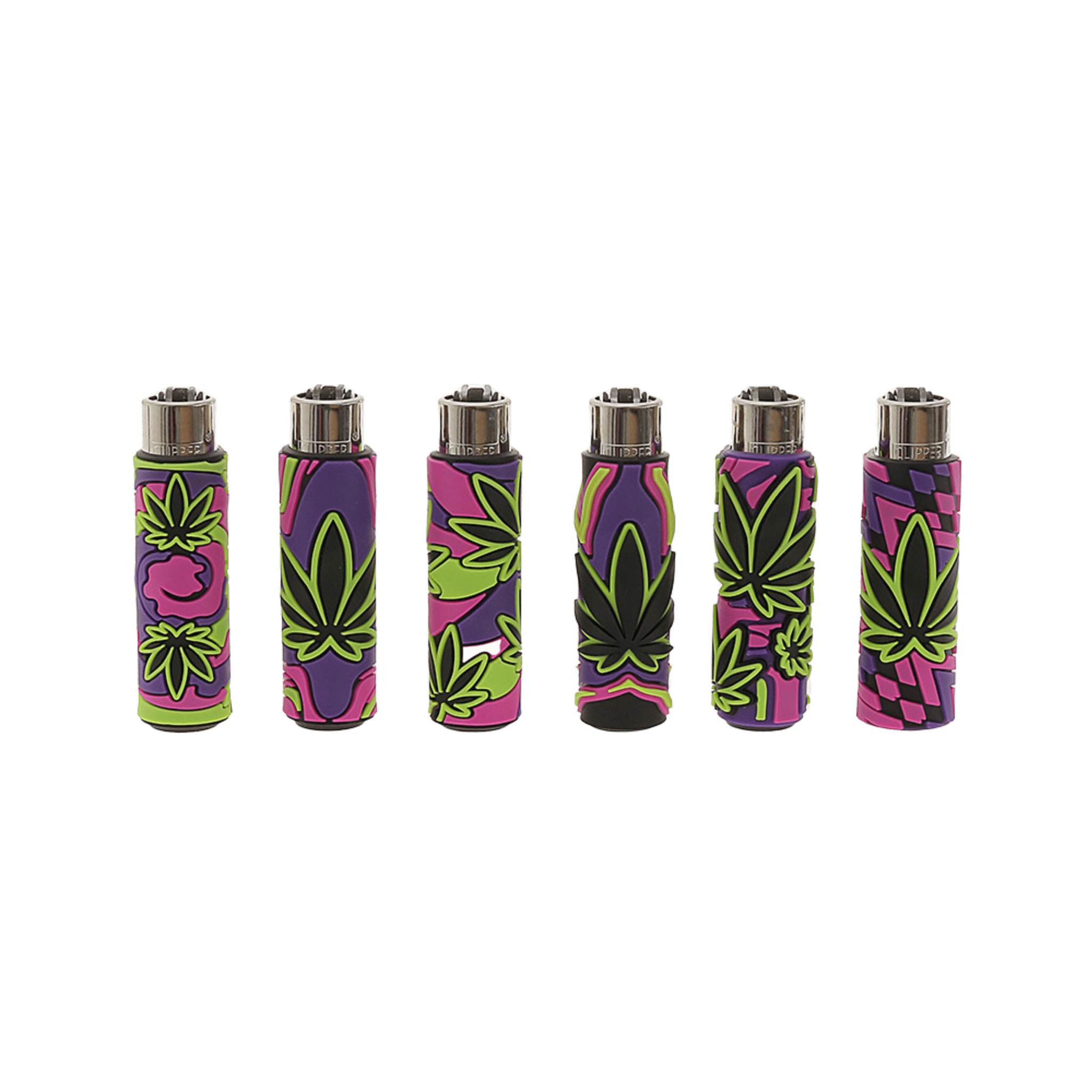 Clipper Silikon Cover Neon Leaves Feuerzeuge im 6er-Set