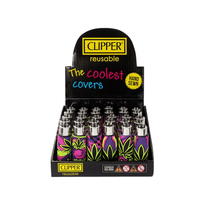 Clipper Silikon Cover Neon Leaves Display mit 30 Feuerzeugen