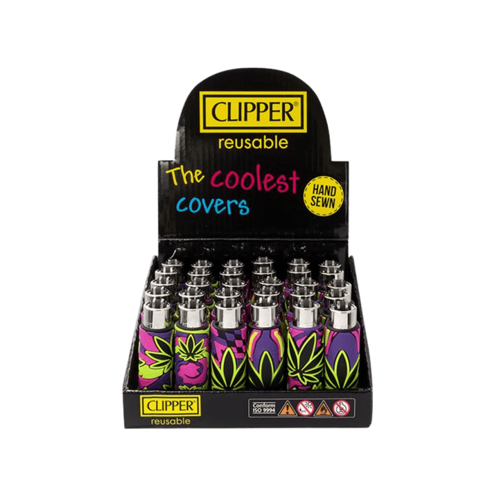 Clipper Silikon Cover Neon Leaves Display mit 30 Feuerzeugen