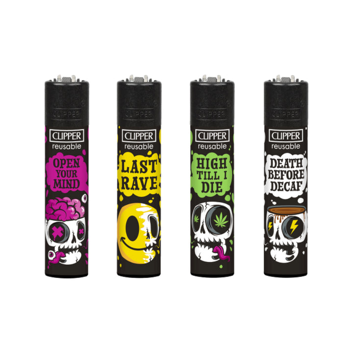 Clipper Feuerzeug Skull Slogan, Display mit 48 Stück