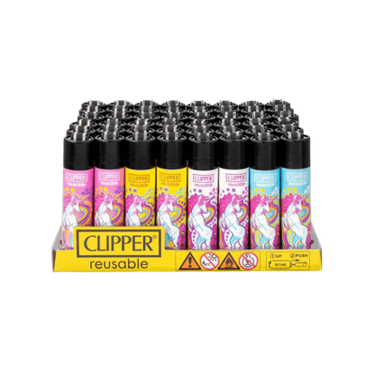 Clipper Unicorns Display mit 48 Feuerzeugen und Unicorn-Motiven