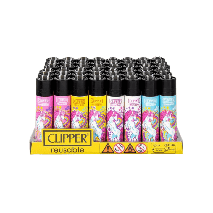 Clipper Unicorns Display mit 48 Feuerzeugen und Unicorn-Motiven