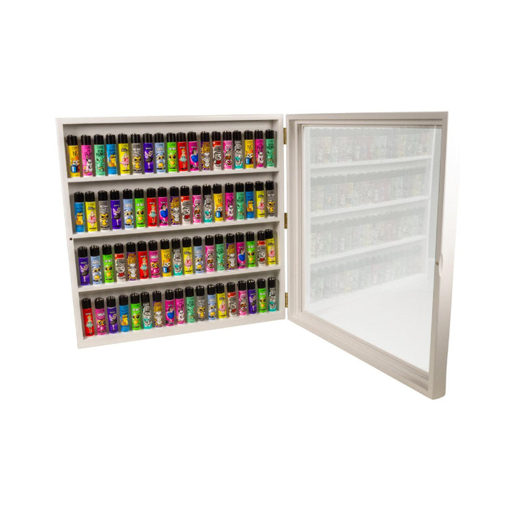 Clipper Vitrine leer in Weiss für 72 Feuerzeuge, 42 x 42 cm