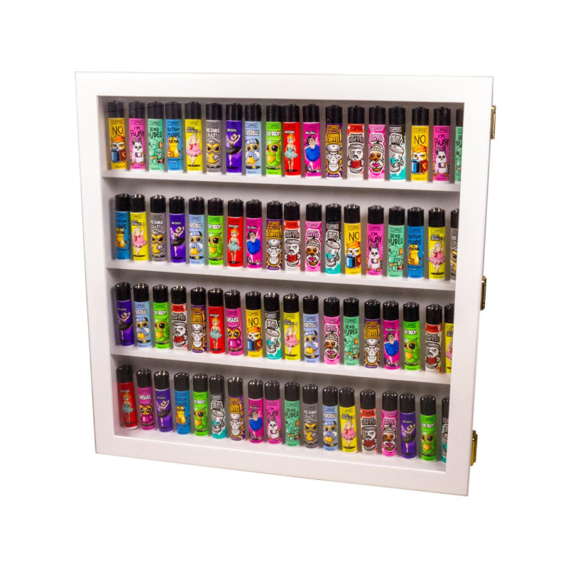 Clipper Vitrine leer in Weiss für 72 Feuerzeuge, 42 x 42 cm
