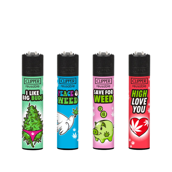 Clipper Feuerzeuge Weed Slogan 11A, 4er-Pack