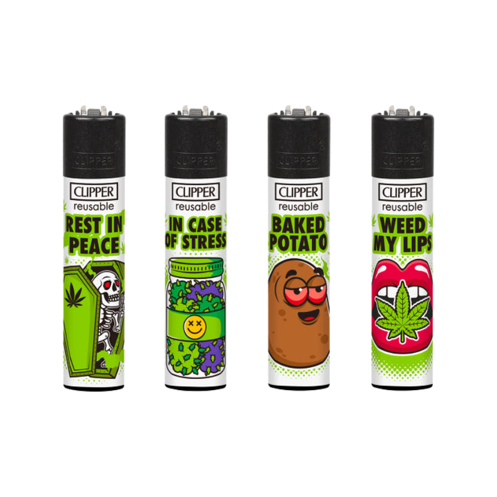 Clipper Feuerzeug Weed Slogan 12D, Display mit 48 Stück