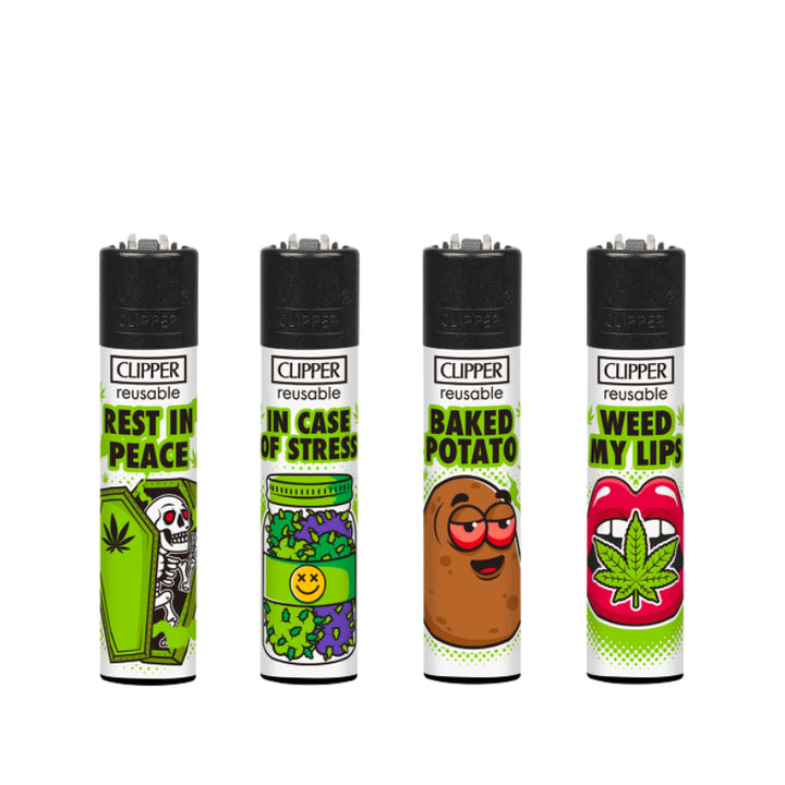 Clipper Feuerzeuge Weed Slogan 12D, 4er-Pack