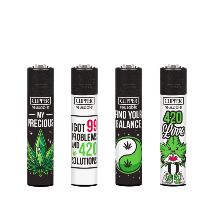 Clipper Weed Slogan, 4er-Pack – nachfüllbare Feuerzeuge