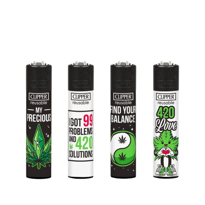 Clipper Weed Slogan, 4er-Pack – nachfüllbare Feuerzeuge